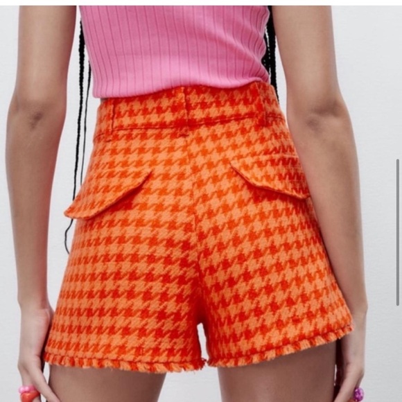 Zara Orange Tweed Houndstooth Shorts - Picture 2 of 5